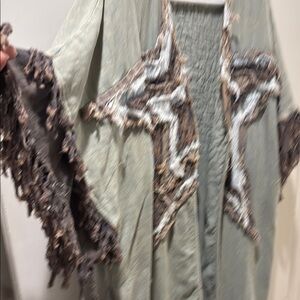 Bohemian Fringe Kimono in Green and Brown